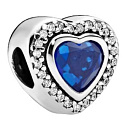 Charm Striebro 925 Srdce s modrým kryštálom, korálka na náramok láska