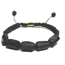 Turmalín / Skoryl náramok prírodný kameň z oblých kameňov, ručne pletený, nastaviteľná veľkosť, strážca dobrej nálady Turmalín / Skoryl náramok prírodný kameň z oblých kameňov, ručne pletený, nastaviteľná veľkosť, strážca dobrej nálady