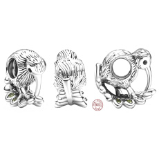 Prívesok Striebro 925 Kiwi a paprade, symbol Nového Zélandu, korálik na cestovnom náramku