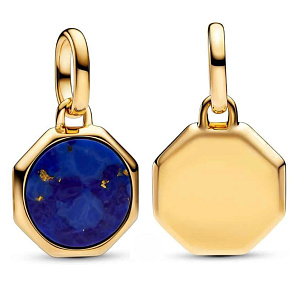 Charm Striebro 925 Mini medailón modrý imitácia Lapis lazuli, prívesok na náramok symbol