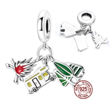 Charm Sterlingové stříbro 925 Vanlife – svoboda na kolech, příroda a vlastní tempo, 3v1 přívěsek na náramek cestování