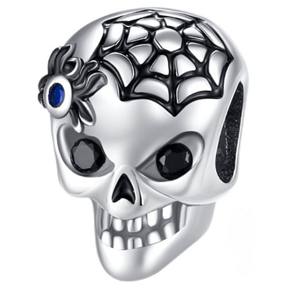 Prívesok Striebro 925 Lebka - čierna pavučina, korálik na halloweenský náramok