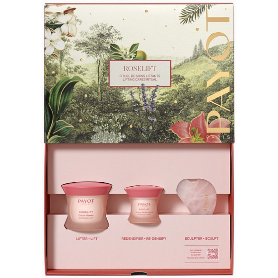 Payot Roselift Collagen Jour denný liftingový krém 50 ml + Roselift Collagen Regard očná liftingová starostlivosť 15 ml + Gua Sha ružový kremeň, kozmetická sada pre ženy