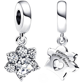 Prívesok zo striebra 925 Iskrivá labka, prívesok na náramok pre domáce zvieratko