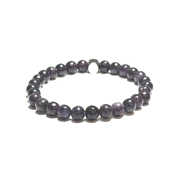 Lepidolit tmavo fialový náramok elastický prírodný kameň, guľôčka 6 mm / 16 - 17 cm, amulet športovcov