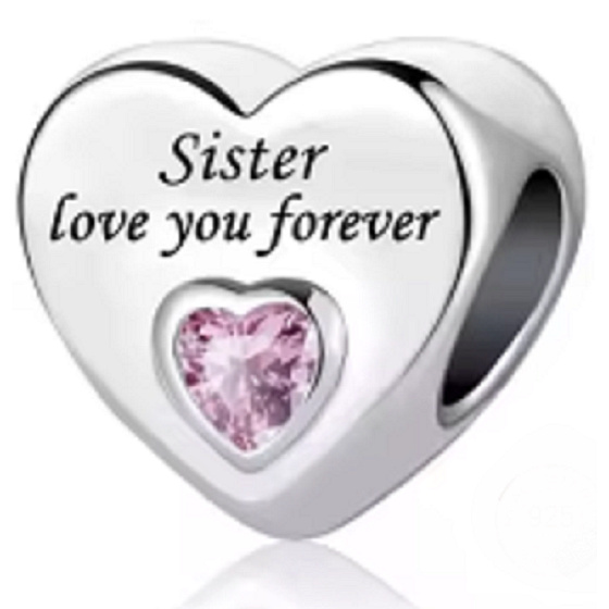 Charm Striebro 925 Sestra ťa miluje navždy srdce, korálka na náramok rodina