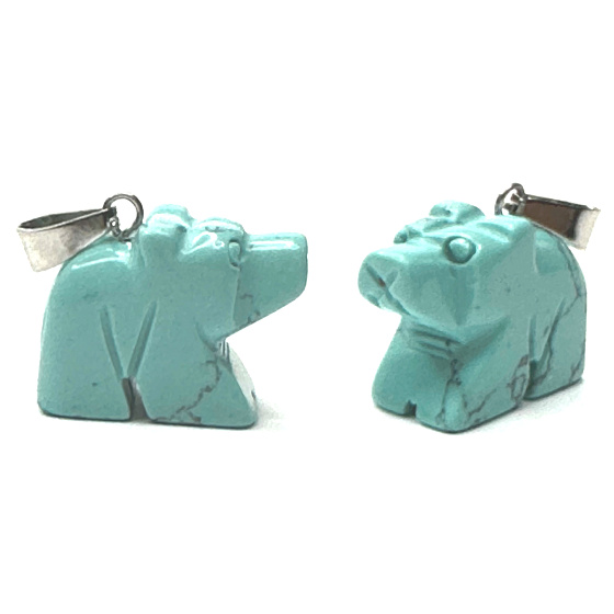 Tyrkenit Medveď prívesok prírodný kameň, ručne brúsená figúrka 1,8 x 2,5 x 8 mm, kameň mladých ľudí, ktorí hľadajú životný cieľ
