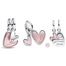 Charm Sterlingové stříbro 925 Nerozbitné pouto matky a dcery, srdce 2v1, přívěsek na náramek rodina Charm Sterlingové stříbro 925 Nerozbitné pouto matky a dcery, srdce 2v1, přívěsek na náramek rodina