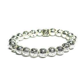 Lávové striebro s kráľovskou mantrou Om, náramok z elastického prírodného kameňa, guľôčka 8 mm / 16-17 cm, zrodené zo štyroch živlov Lávové striebro s kráľovskou mantrou Om, náramok z elastického prírodného kameňa, guľôčka 8 mm / 16-17 cm, zrodené zo štyroch živlov