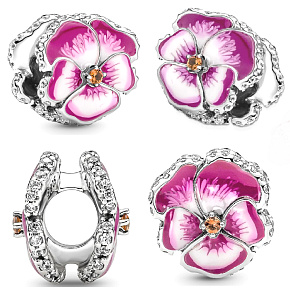 Prívesok Striebro 925 Ružová maceška, korálik na náramku príroda