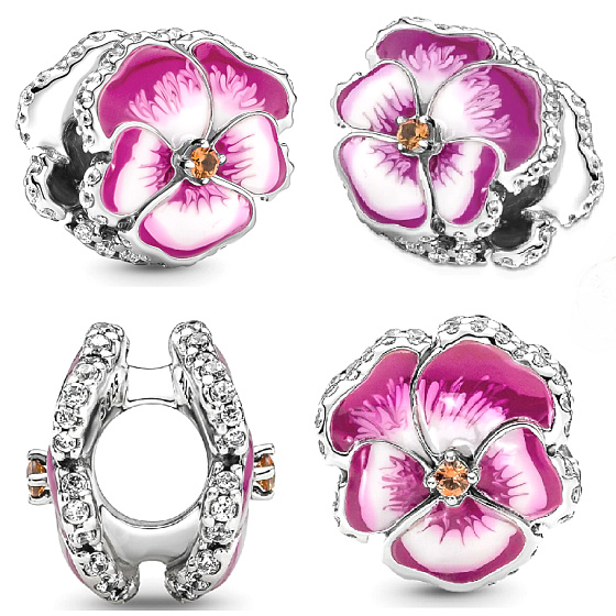 Prívesok Striebro 925 Ružová maceška, korálik na náramku príroda