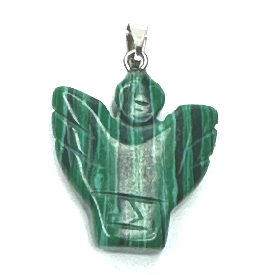 Malachitl Angel, prívesok s anjelskými krídlami ručne brúsený 25 x 21 x 5 mm, kameň želania