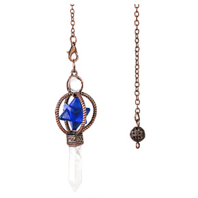 Lapis Lazuli Merkaba kyvadlo + číry kremeň + bronz, prívesok z prírodného kameňa 7,7 cm, retiazka cca 26,5 cm