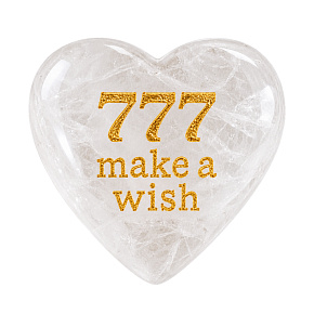 Kameň prianí 777 – srdce z prírodného krištáľu s nápisom Make a Wish – šťastie, priania a láska