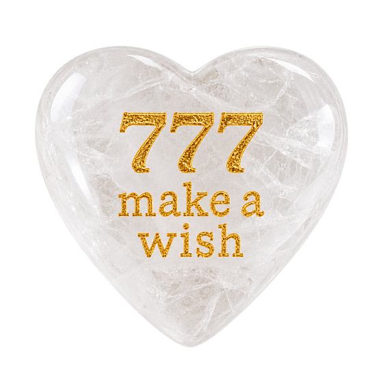 Kameň prianí 777 – srdce z prírodného krištáľu s nápisom Make a Wish – šťastie, priania a láska