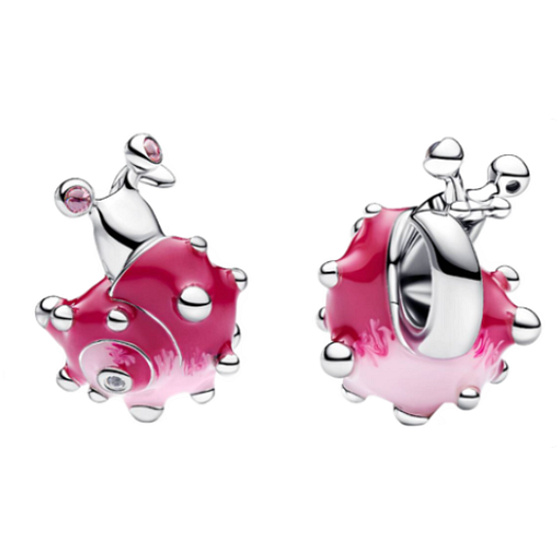 Charm Růžový šnek – přívěsek na náramek, symbol trpělivosti, růstu a jemné ženské energie, zvíře