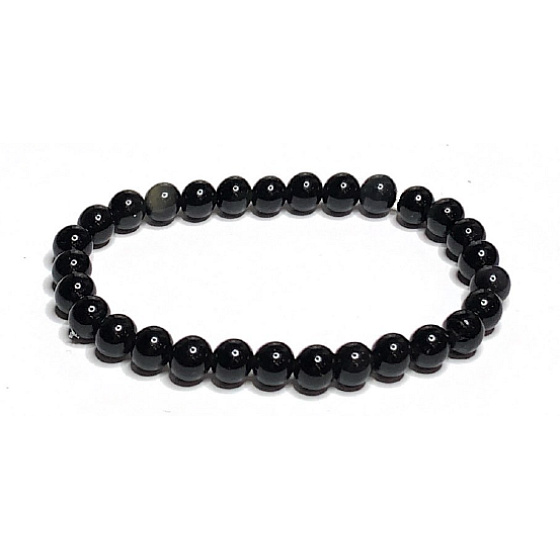 Obsidiánový náramok elastický prírodný kameň, guľôčka 6 mm / 16-17 cm, záchranný kameň