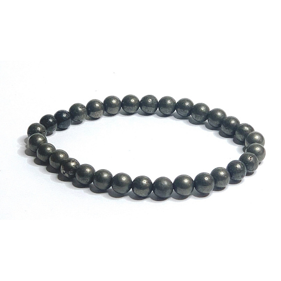 Pyritový náramok elastický prírodný kameň, guľôčka 6 mm / 16-17 cm, majster sebadôvery a hojnosti