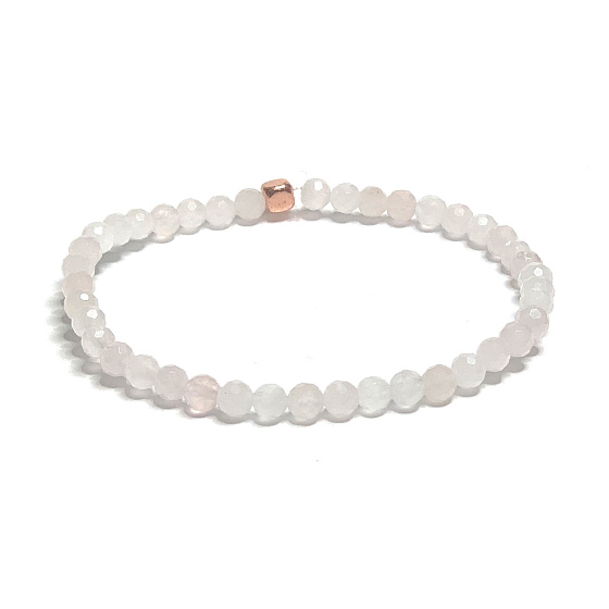 Ružový náramok s fazetou, elastický prírodný kameň, guľôčka 4 mm / 16 - 17 cm, kameň lásky