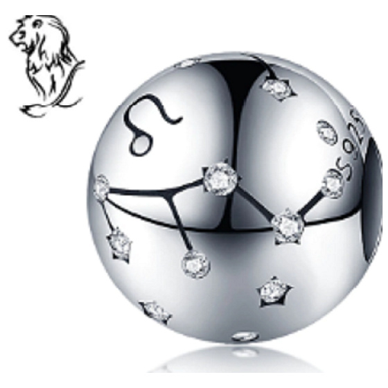 Znamenie zverokruhu Lev, prívesok na náramok + zirkón, gulička 9 mm 1 kus