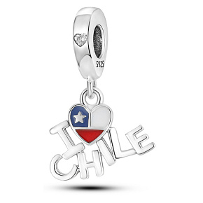 Charm Čilská vlajka srdce - Milujem Čile - I Love Chile, 2v1 prívesok na náramok cestovanie Charm Čilská vlajka srdce - Milujem Čile - I Love Chile, 2v1 prívesok na náramok cestovanie
