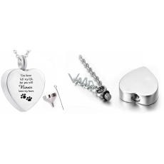 Pamätný prívesok na urnu, Srdce s labkami vodotesné, nerezová oceľ 20 x 25 mm + retiazka 50 cm