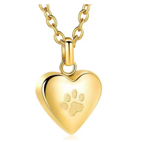 Pamětní, pietní urnový přívěsek, Srdce lesklé zlaté tlapka, voděodolné, nerezová ocel 19 x 18 mm + řetízek 55 cm Pamětní, pietní urnový přívěsek, Srdce lesklé zlaté tlapka, voděodolné, nerezová ocel 19 x 18 mm + řetízek 55 cm