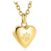 Pamětní, pietní urnový přívěsek, Srdce lesklé zlaté tlapka, voděodolné, nerezová ocel 19 x 18 mm + řetízek 55 cm