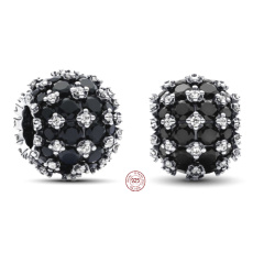 Prívesok Striebro 925 Trblietavý okrúhly čierny prívesok Pavé, korálik na náramku symbol