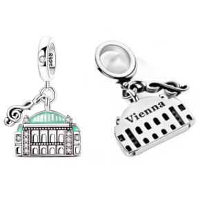 Charm Sterlingové stříbro 925 Rakousko Vídeňská státní opera  2v1 přívěsek na náramek, elegance hudby a noblesy, cestování
