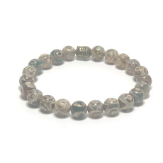 Achát Tibetský pruhovaný náramok elastický prírodný kameň, guľôčka 8 mm / 16 - 17 cm