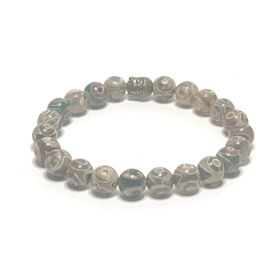 Achát Tibetský pruhovaný náramok elastický prírodný kameň, guľôčka 8 mm / 16 - 17 cm