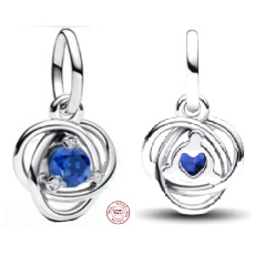 Prívesok zo striebra 925 Modrý kruh večnosti žiariaci, prívesok na náramku symbol