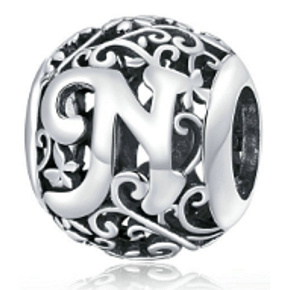 Striebro 925 Magic abeceda písmeno N s kvetmi, korálik na náramok