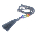 108 Mala 7 čakrový náhrdelník, meditačné šperky z onyxu, uzlíky z prírodného kameňa, elastické, strapce 8 cm, korálky 6 mm
