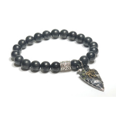 Šungitový náramok + Hórovo oko elastický prírodný kameň, guľôčka 8 mm / 16 - 17 cm, kameň života