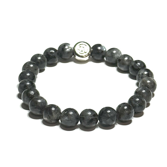 Larvikitový náramok elastický prírodný kameň, guľôčka 8 mm / 16 - 17 cm