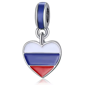 Charm Sterlingové stříbro 925 Rusko, vlajka – trikolóra ve tvaru srdce, přívěsek na náramek cestování