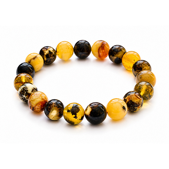 Jantárový náramok elastický prírodný, guľôčka 8 mm / 16 - 17 cm, stvrdnuté slnečné svetlo