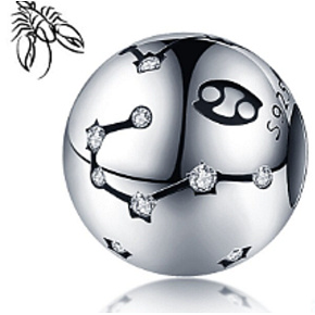 Znamenie zverokruhu Rak, prívesok na náramok striebro + zirkón, gulička 9 mm 1 kus