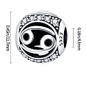 Rak, znamenie zverokruhu, striebro + zirkón prívesok na náramok, gulička 9 mm 1 kus