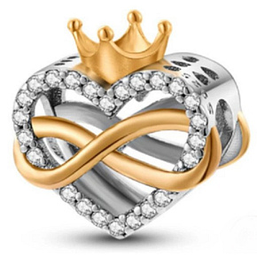 Strieborný 925 Queen of Hearts - nekonečno a srdce s korunkou, náramok lásky korálek