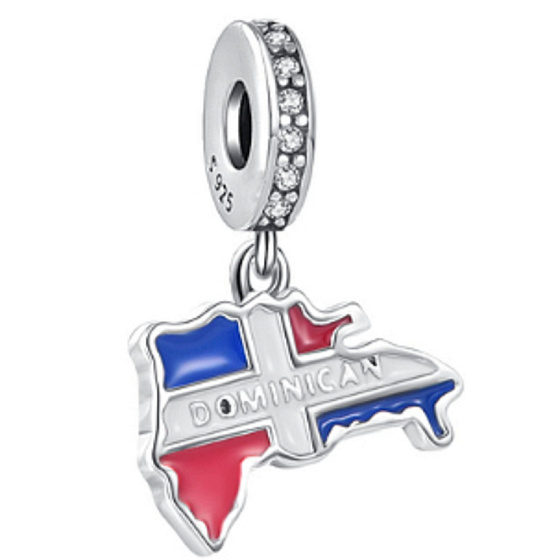 Charm Dominikánska republika vlajka - hojdajúca sa mapa, prívesok na náramok cestovanie