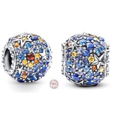 Charm Striebro 925 Planéta Merkúr a trblietavé hviezdy, prívesok na náramok vesmír