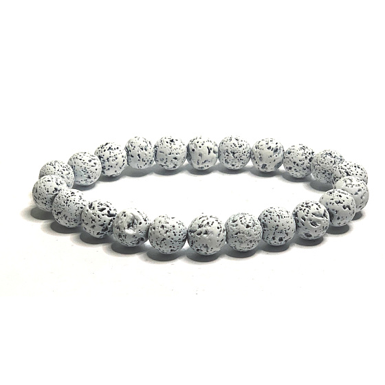 Lávovo biely náramok z elastického prírodného kameňa, korálik 8 mm / 16-17 cm, zrodený zo štyroch živlov