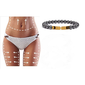 Magnetický zoštíhľujúci náramok zlatej farby elastický prírodný kameň, gulička 6 mm / 16 - 17 cm