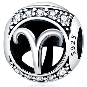 Baran, znamenie zverokruhu, striebro + zirkón prívesok na náramok, gulička 9 mm 1 kus