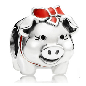 Prívesok zo striebra 925 Prasiatko s mašľou, korálik na náramku zviera Prívesok zo striebra 925 Prasiatko s mašľou, korálik na náramku zviera