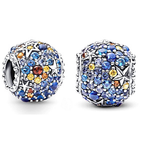 Charm Striebro 925 Planéta Merkúr a trblietavé hviezdy, prívesok na náramok vesmír