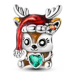 Charm Striebro 925 Vianočný Sob so srdcom, korálka na náramok Vianoce